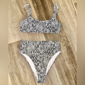 black and white snakeskin two piece swimsuit